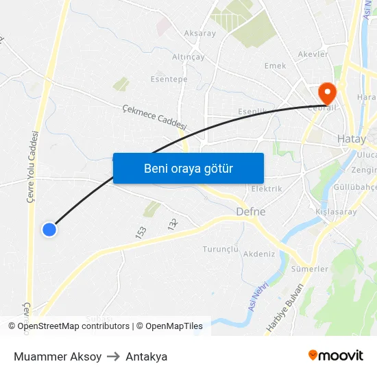 Muammer Aksoy to Antakya map