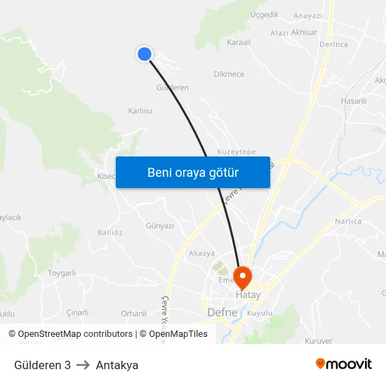 Gülderen 3 to Antakya map