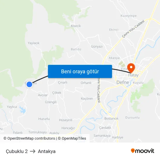 Çubuklu 2 to Antakya map
