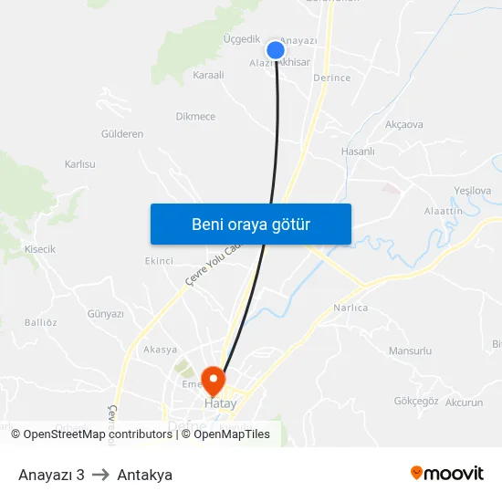 Anayazı 3 to Antakya map