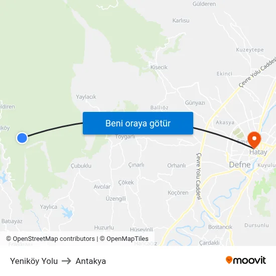 Yeniköy Yolu to Antakya map