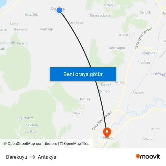Derekuyu to Antakya map