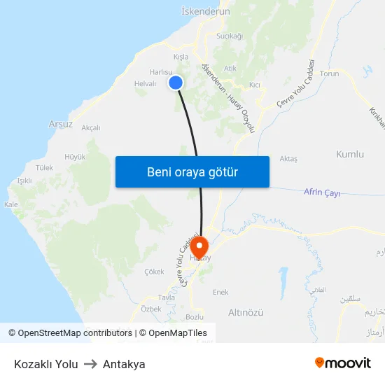 Kozaklı Yolu to Antakya map