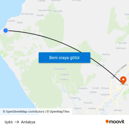 Işıklı to Antakya map