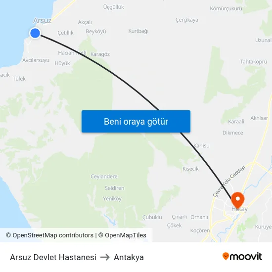 Arsuz Devlet Hastanesi to Antakya map