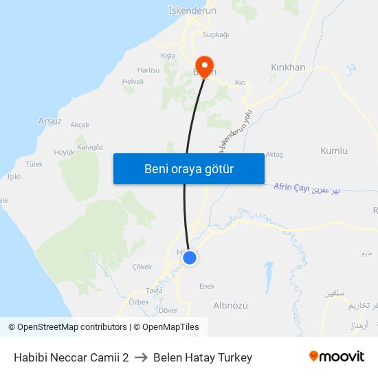 Habibi Neccar Camii 2 to Belen Hatay Turkey map