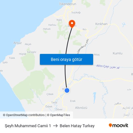 Şeyh Muhammed Camii 1 to Belen Hatay Turkey map