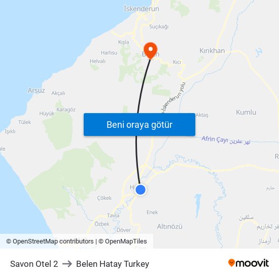 Savon Otel 2 to Belen Hatay Turkey map