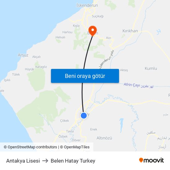 Antakya Lisesi to Belen Hatay Turkey map