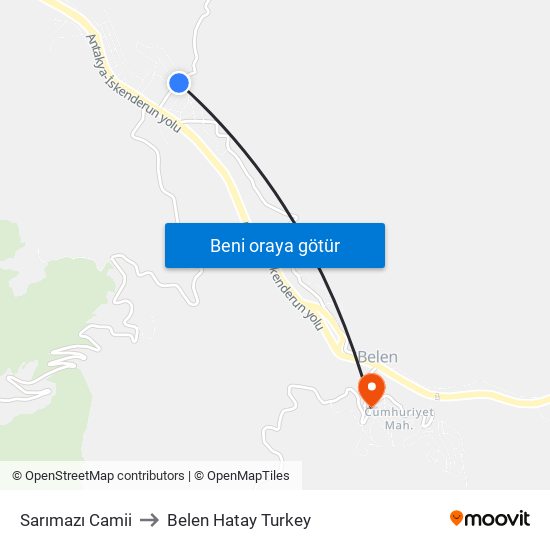 Sarımazı Camii to Belen Hatay Turkey map