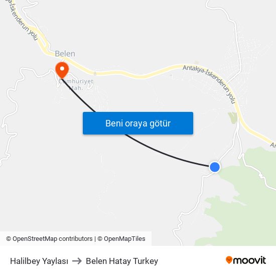 Halilbey Yaylası to Belen Hatay Turkey map