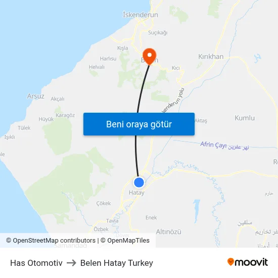Has Otomotiv to Belen Hatay Turkey map
