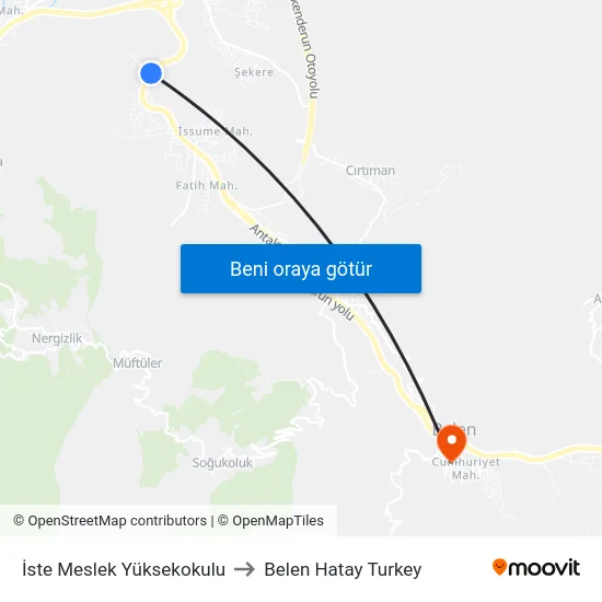 İste Meslek Yüksekokulu to Belen Hatay Turkey map