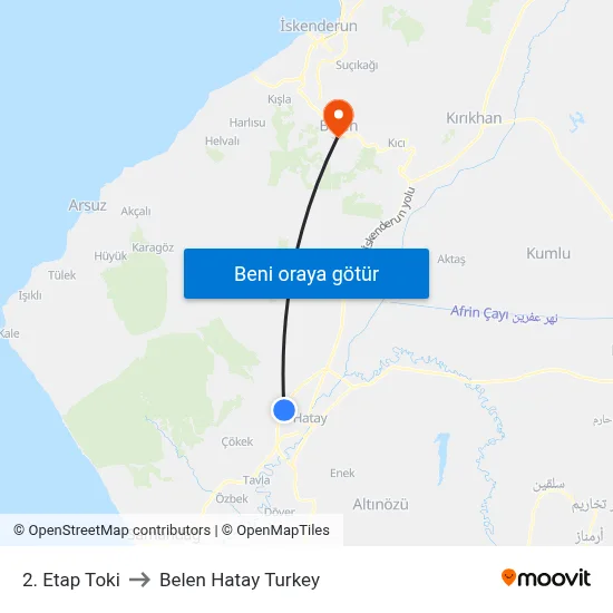 2. Etap Toki to Belen Hatay Turkey map
