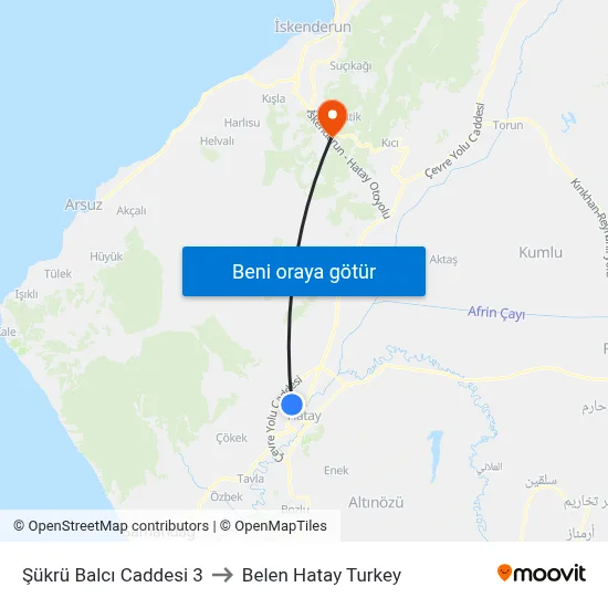 Şükrü Balcı Caddesi 3 to Belen Hatay Turkey map