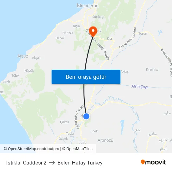İstiklal Caddesi 2 to Belen Hatay Turkey map