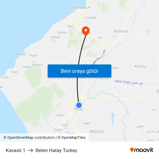 Kavaslı 1 to Belen Hatay Turkey map