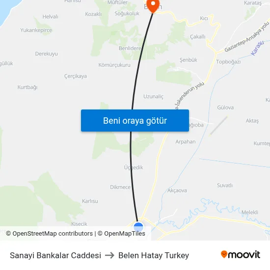 Sanayi Bankalar Caddesi to Belen Hatay Turkey map