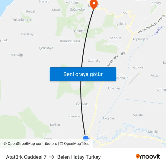 Atatürk Caddesi 7 to Belen Hatay Turkey map