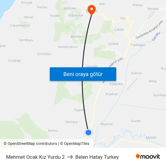 Mehmet Ocak Kız Yurdu 2 to Belen Hatay Turkey map