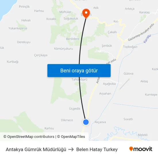 Antakya Gümrük Müdürlüğü to Belen Hatay Turkey map