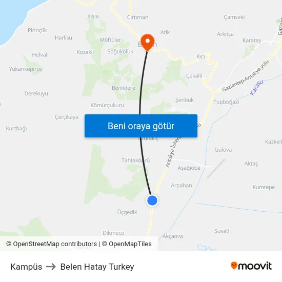 Kampüs to Belen Hatay Turkey map