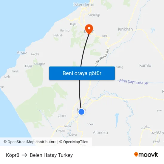 Köprü to Belen Hatay Turkey map