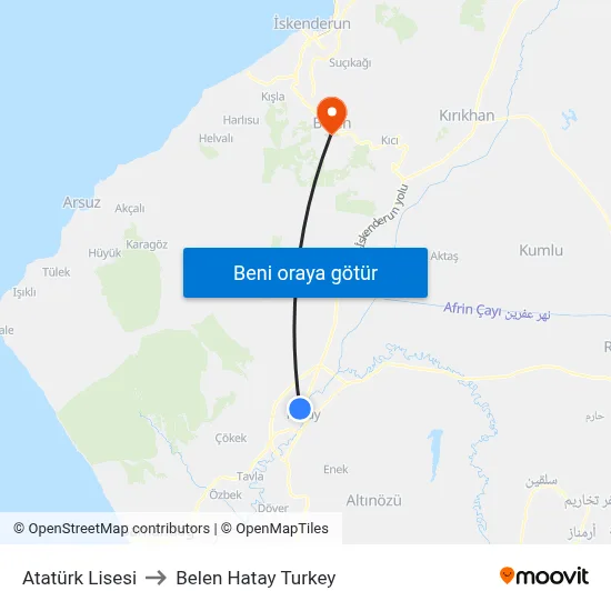 Atatürk Lisesi to Belen Hatay Turkey map
