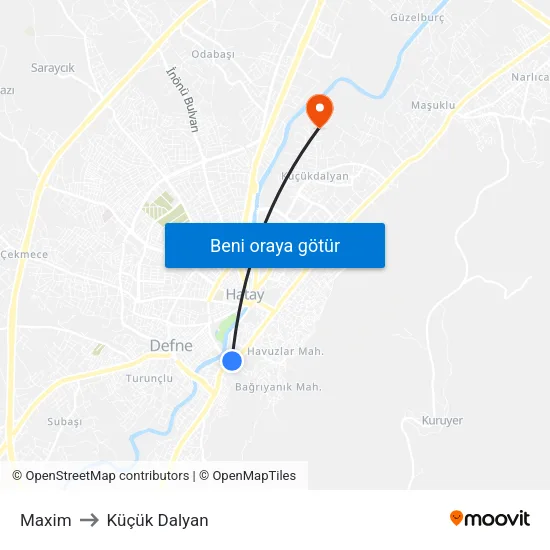Maxim to Küçük Dalyan map