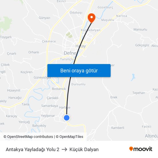 Antakya Yayladağı Yolu 2 to Küçük Dalyan map