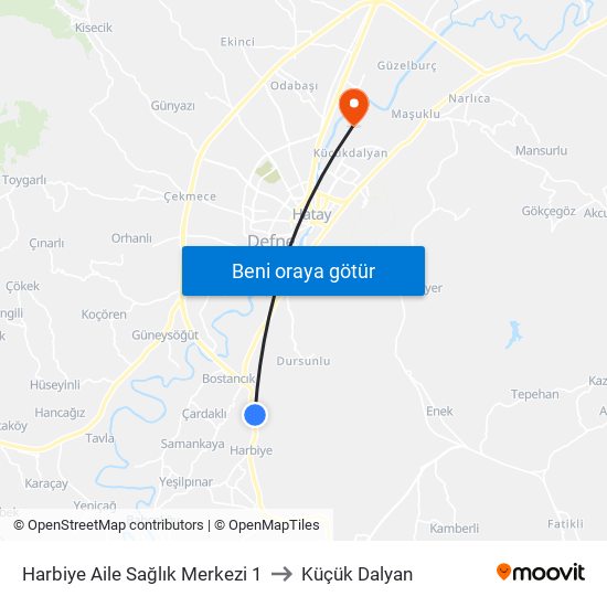 Harbiye Aile Sağlık Merkezi 1 to Küçük Dalyan map