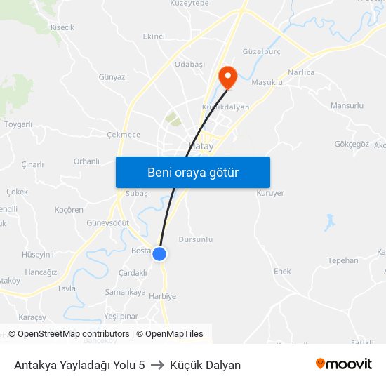 Antakya Yayladağı Yolu 5 to Küçük Dalyan map