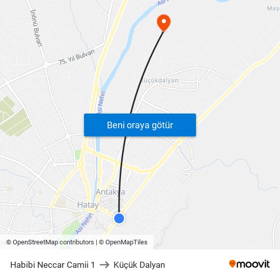 Habibi Neccar Camii 1 to Küçük Dalyan map