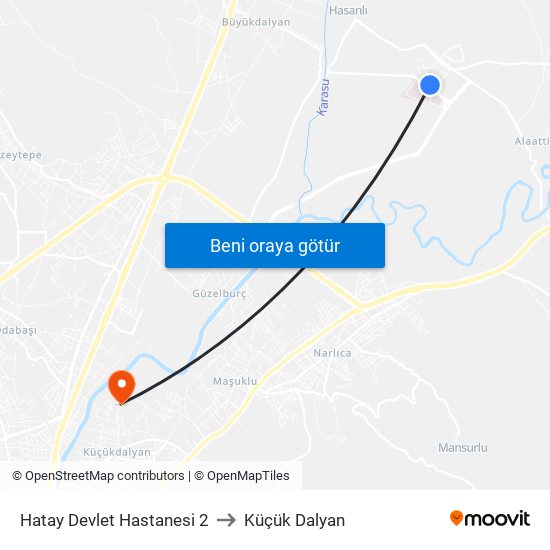 Hatay Devlet Hastanesi 2 to Küçük Dalyan map