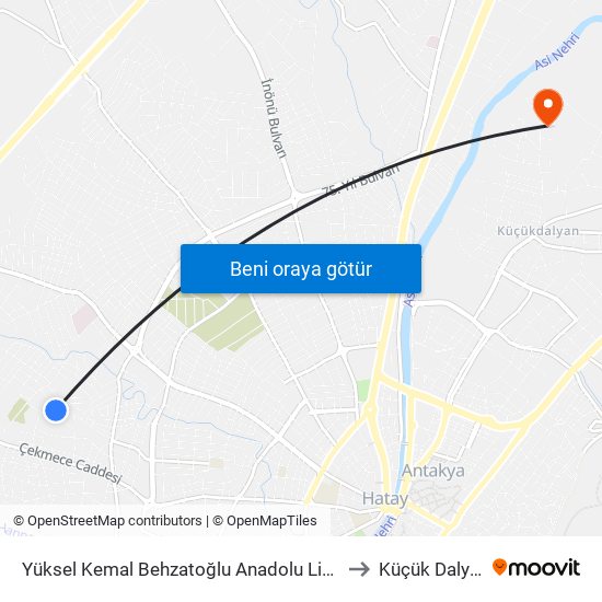 Yüksel Kemal Behzatoğlu Anadolu Lisesi to Küçük Dalyan map