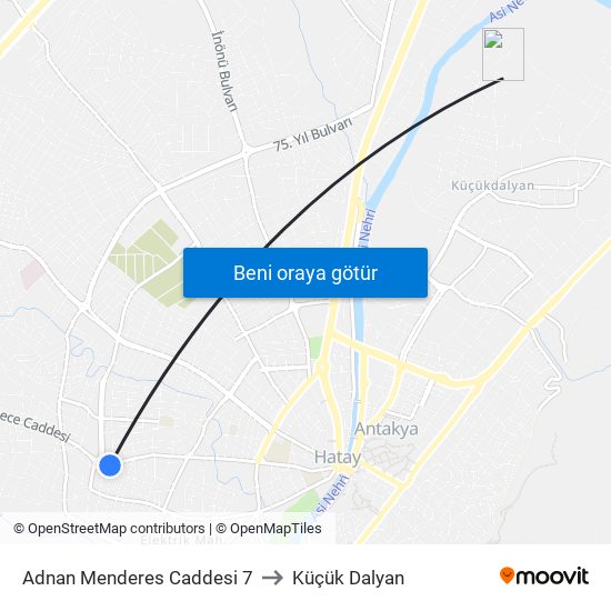 Adnan Menderes Caddesi 7 to Küçük Dalyan map