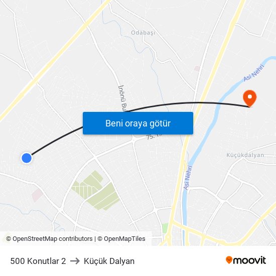 500 Konutlar 2 to Küçük Dalyan map