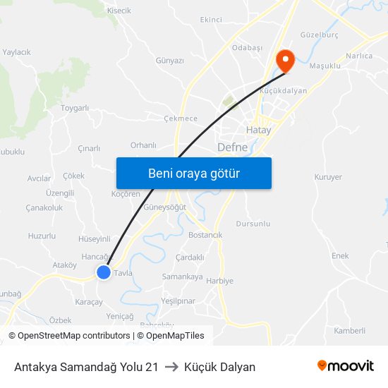 Antakya Samandağ Yolu 21 to Küçük Dalyan map