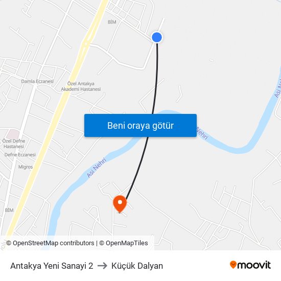 Antakya Yeni Sanayi 2 to Küçük Dalyan map