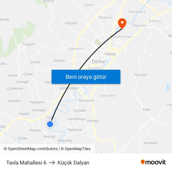 Tavla Mahallesi 6 to Küçük Dalyan map