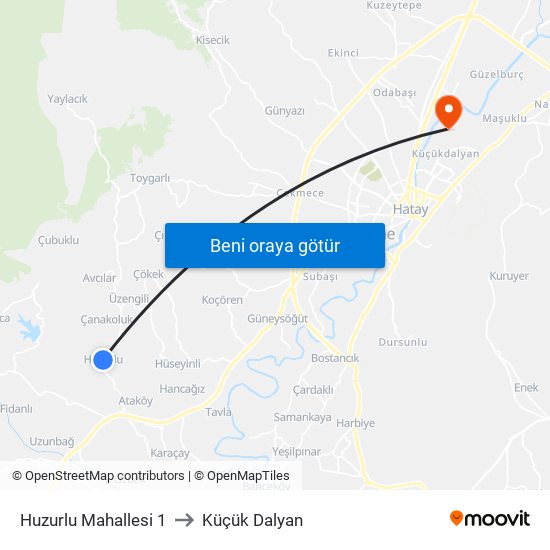 Huzurlu Mahallesi 1 to Küçük Dalyan map