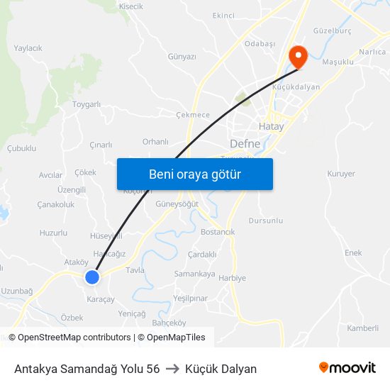 Antakya Samandağ Yolu 56 to Küçük Dalyan map