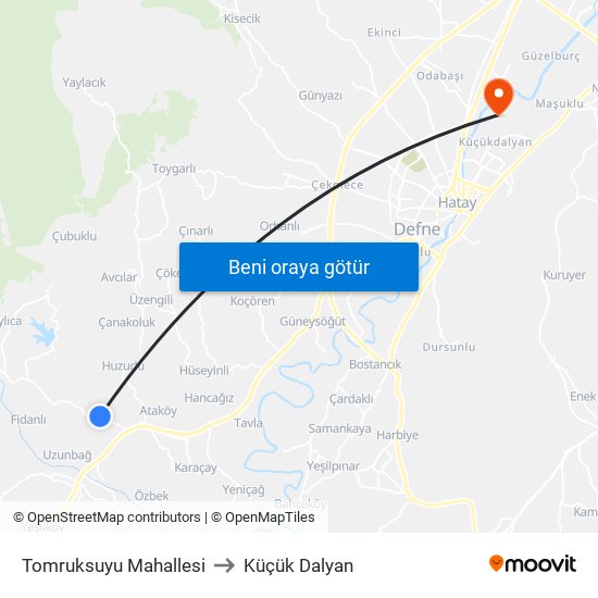 Tomruksuyu Mahallesi to Küçük Dalyan map