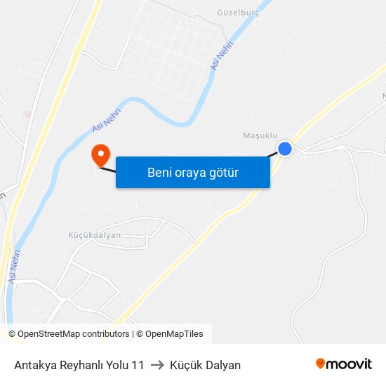 Antakya Reyhanlı Yolu 11 to Küçük Dalyan map