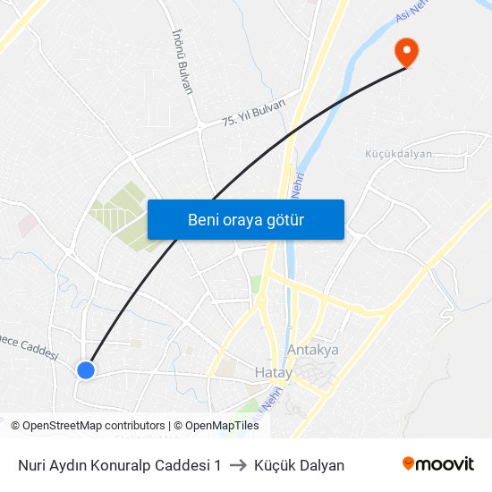 Nuri Aydın Konuralp Caddesi 1 to Küçük Dalyan map