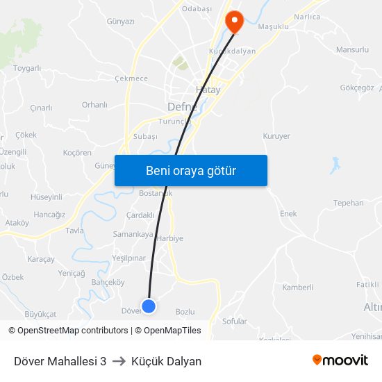 Döver Mahallesi 3 to Küçük Dalyan map