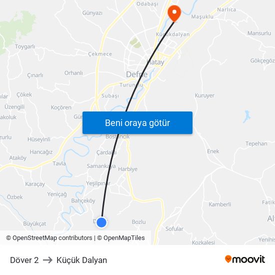 Döver 2 to Küçük Dalyan map