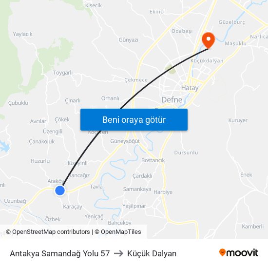 Antakya Samandağ Yolu 57 to Küçük Dalyan map