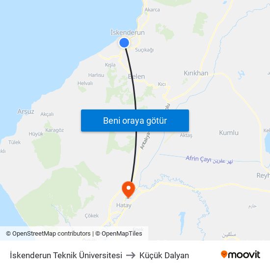 İskenderun Teknik Üniversitesi to Küçük Dalyan map