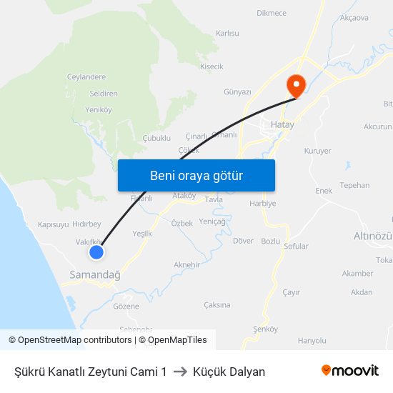 Şükrü Kanatlı Zeytuni Cami 1 to Küçük Dalyan map